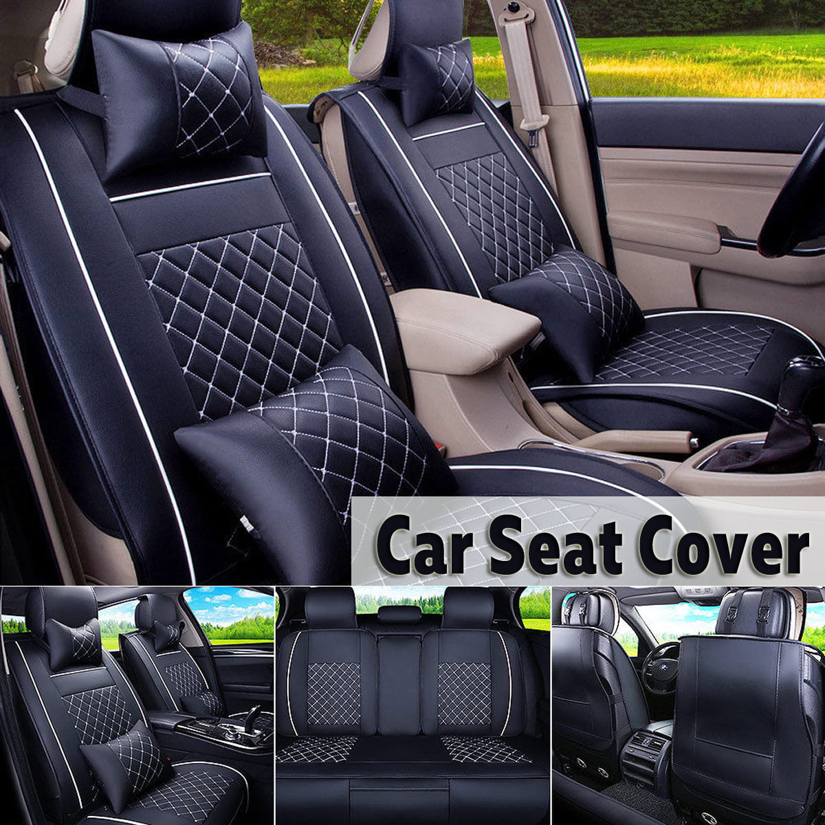 1-3Pcs Universal 5-seater Car Front Rear Seat Protector Cushion PU Leather Cover 