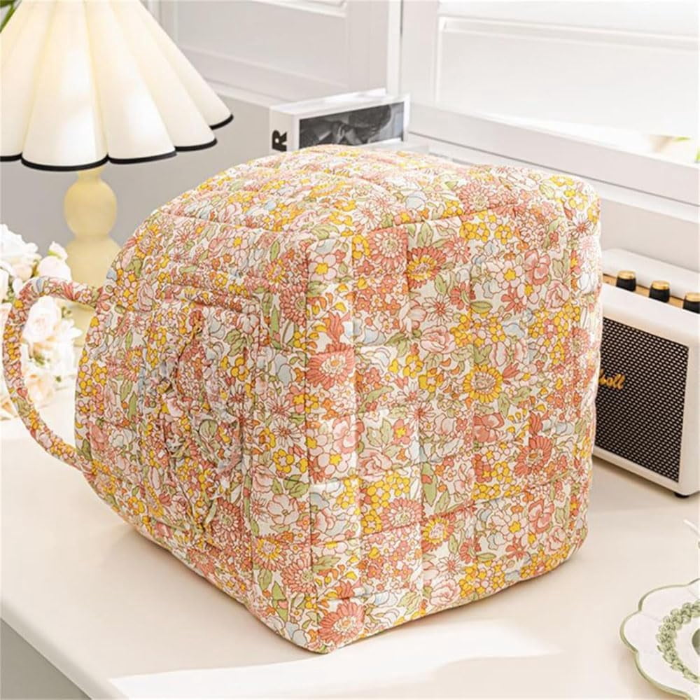 Eagerlyous/Eagerlyus Boho Fabric Storage Basket, Boho Laundry Basket with Handle, Large Capacity Tote Bag with Front Pocket, Foldable Square-Shaped Floral Storage Basket Home Organizatio