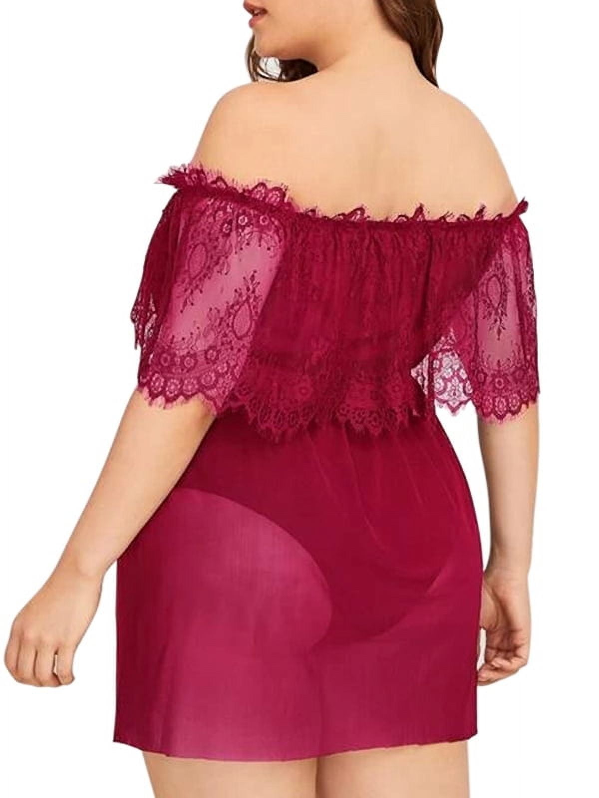 Joinnvt Women's See Through Off Shoulder Plus Size Pajamas