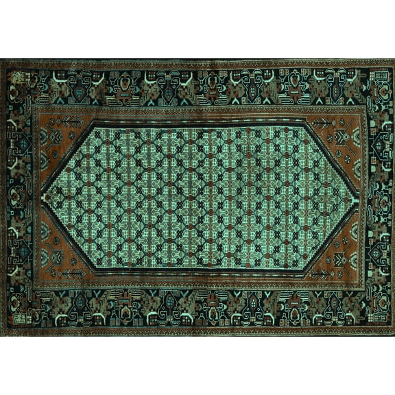 Ahgly Company Indoor Rectangle Persian Turquoise Blue Traditional Area Rugs, 5' x 7'