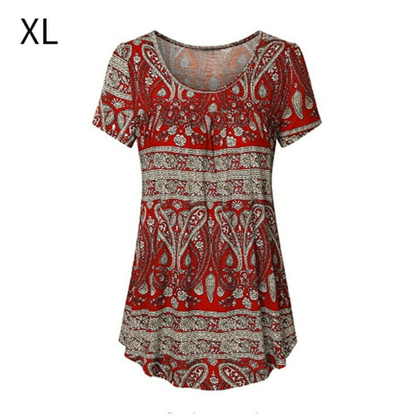 Minnieouse Amart Mujer Cuello Manga Corta Estampado Verano Túnica Top Type5 NO5