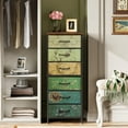 thumbnail image 2 of CZMDZH Tall Dresser for Bedroom, 6 Drawer Dressers & Chests of Drawers, Fabric Dresser for Closet, Living Room, Night Stand with Metal Frame, Storage Tower with Fabric Bins, Wood Top, Floral Painted, 2 of 18