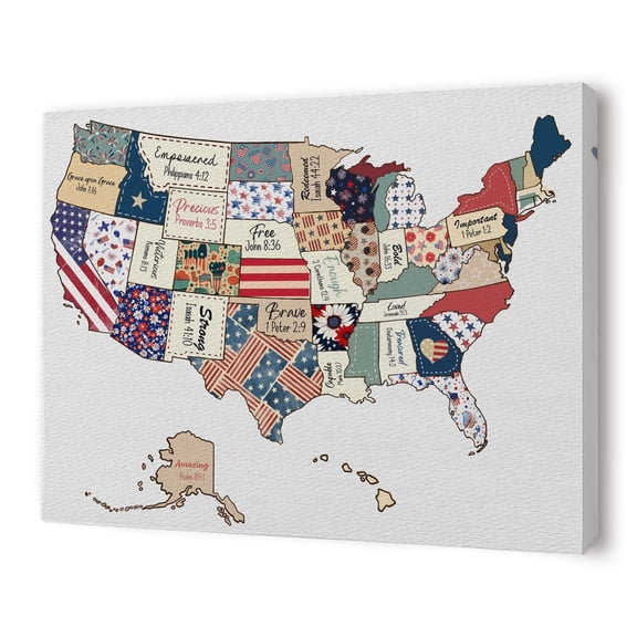 Christian America Map Patriotic Canvas Wall Art poster Patriotic Home Decor, 4th of July USA Independence Day Red White and Blue Wall Art Prints Decor for Bedroom poster