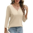 thumbnail image 5 of VDJ Women Blouses Loose Casual 3 4 Sleeve Tunic Shirts Fashion Button V Neck Summer Beige T Shirts Tops Size XXL, 5 of 8
