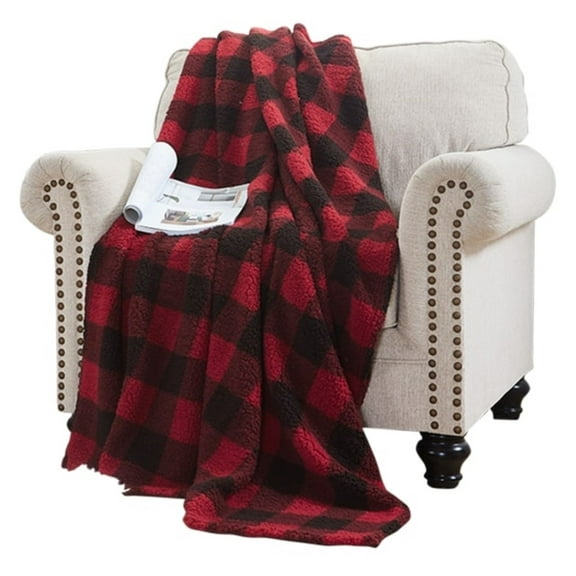 ELLE Home Red, Black Plaid Flannel Throw, 70" x 50"