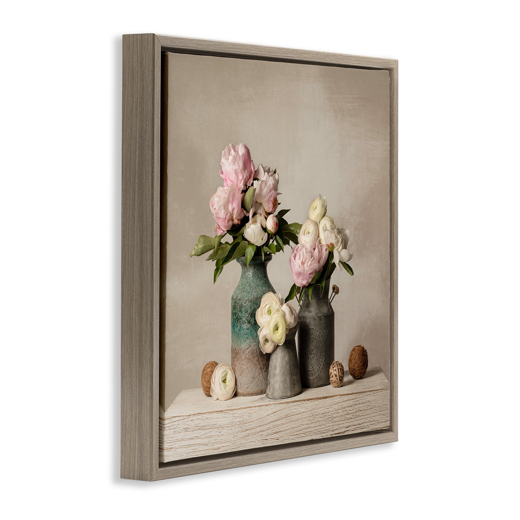 Stupell Industries Three Spring Blooms Plants & Flowers Painting Brown Floater Framed Canvas Art Print Wall Art, 25 x 25