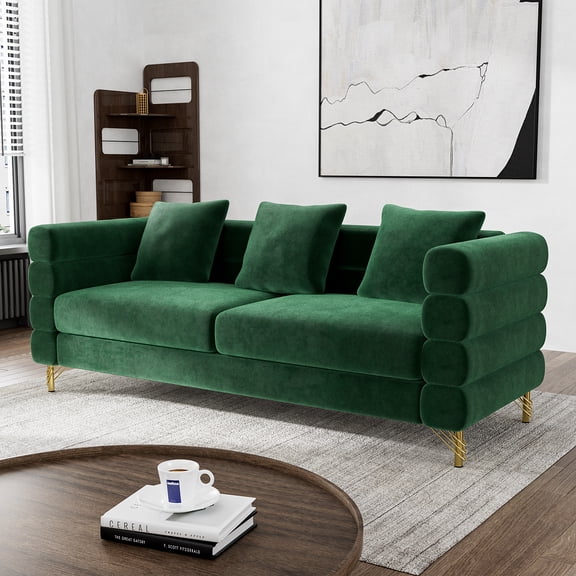 Wiilayok 79" Velvet Sofa,Deep Seat 3 Seater Sofa Couch with Gold Metal Legs,Modern Cloud Couch for Living Room Office Apartment,Emerald Green