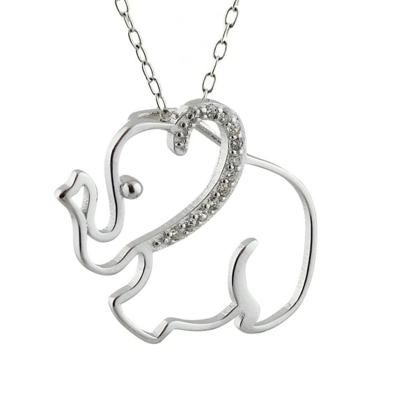 Sterling Silver Cubic Zirconia Elephant Necklace, 18" Chain