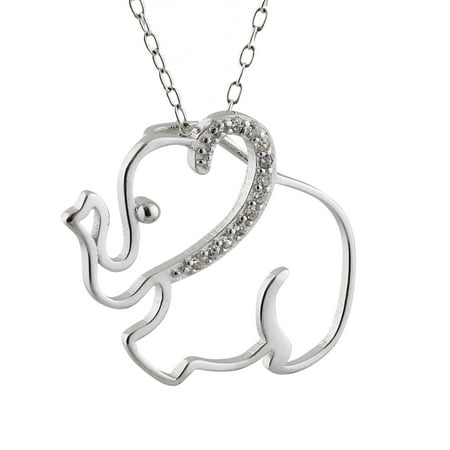 - Sterling Silver Cubic Zirconia Elephant Necklace, 18