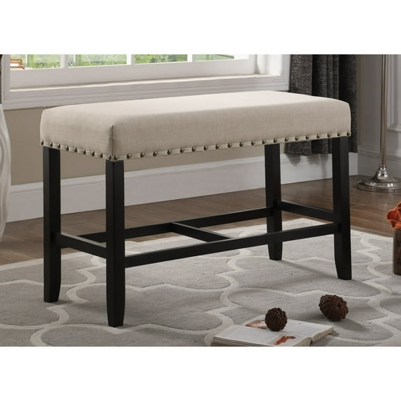 Newboti Furniture Biony Fabric Counter Height Dining Bench with Nailhead Trim, Tan 75091