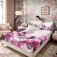 thumbnail image 3 of Manfei Watercolor Pagoda Queen Sheet Sets for Home, Cherry Blossom Bed Set for Office, Pink Black White 4 Pieces, 1 Flat Sheet, 1 Fitted Sheet and 2 Pillowcases, 3 of 6