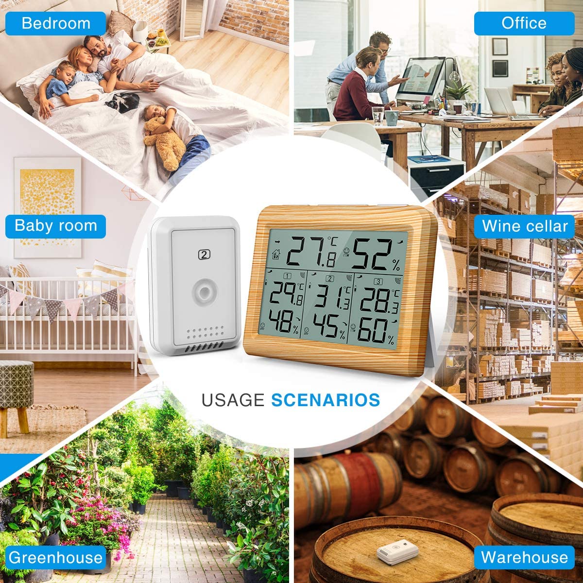 Buy AMIR Indoor Outdoor Thermometer, 3 Channels Digital Hygrometer
