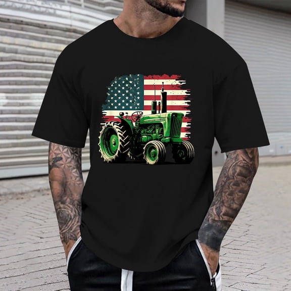 250Th Anniversary USA Shirt Unisex USA Farm Tractor Graphic Patriotic Casual Short Sleeve Tee 4Th of July Tshirt Black L