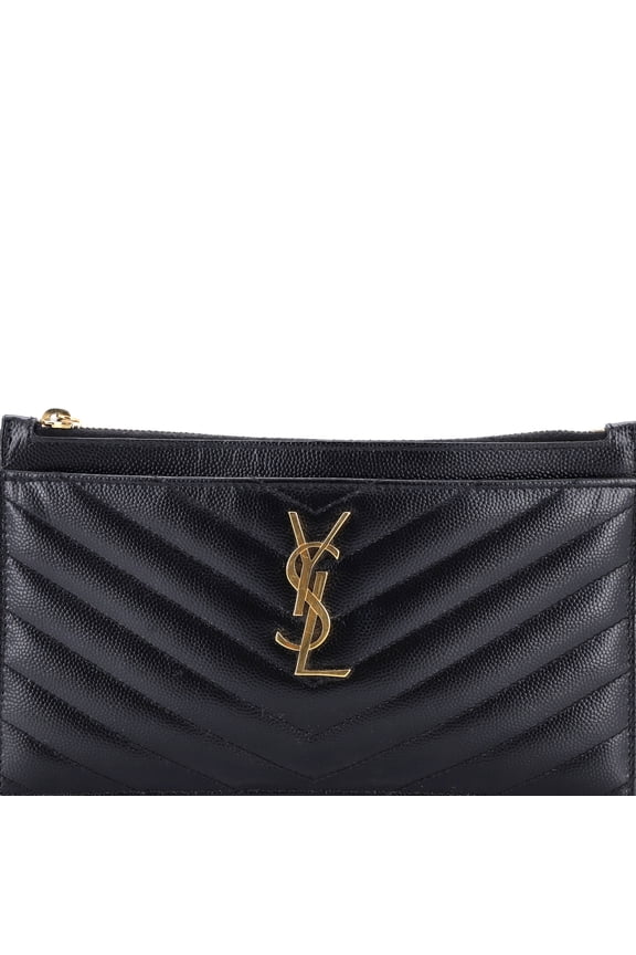 Pre-Owned Saint Laurent Classic Monogram Zip Bill Pouch Matelasse Chevron Leather Medium By Rebag