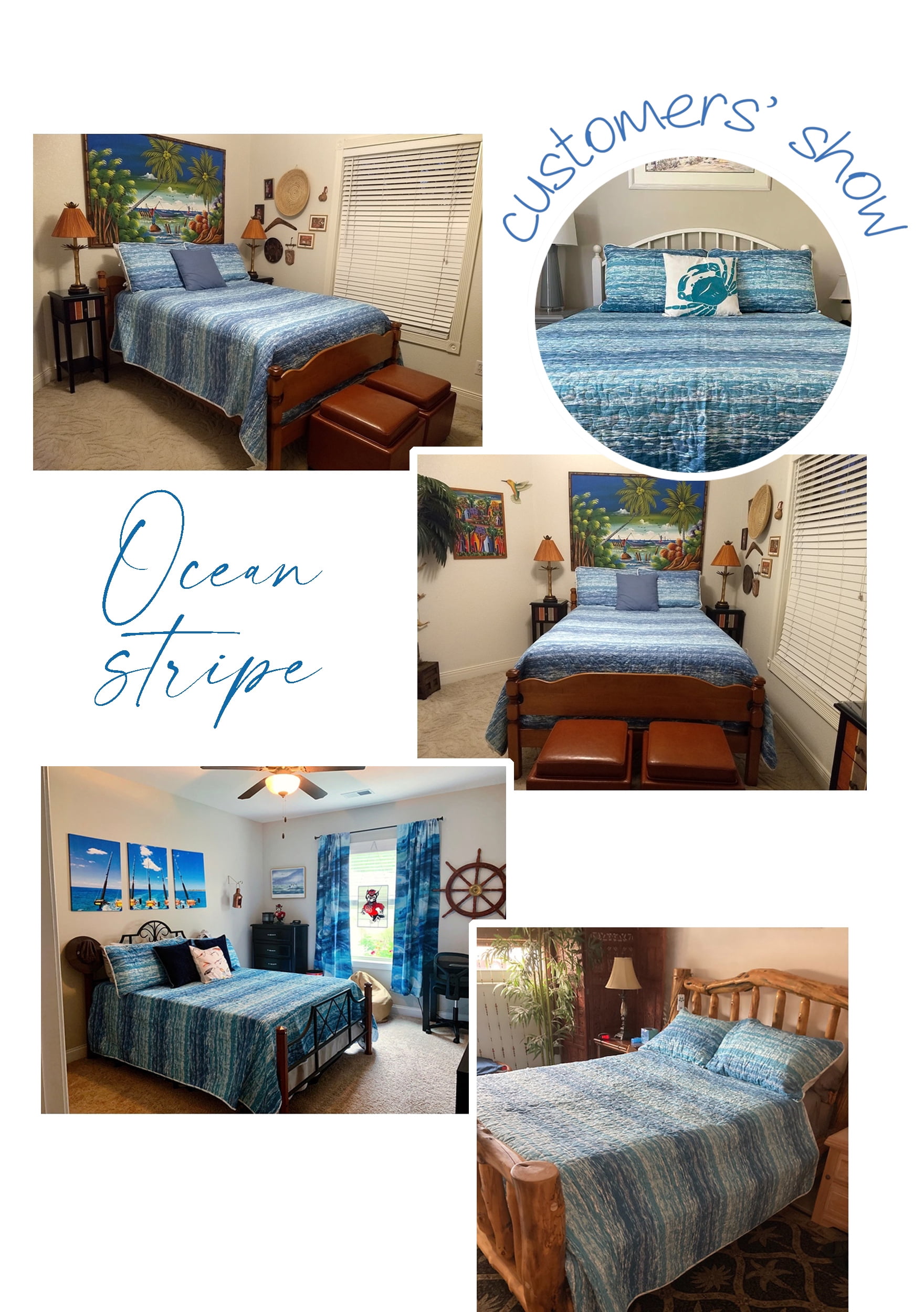 DESIGN STUDIO Ocean Stripe Blue Contemporary 3-Piece Cotton Quilt Bedding Set - King