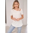 thumbnail image 3 of White Birch Womens Cut Out Short Sleeve Solid Knit Top (Off White, Medium), 3 of 3