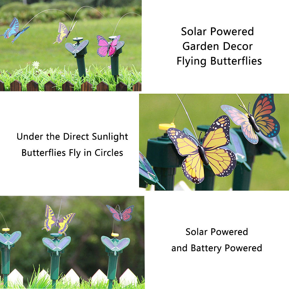 TOP-MAX 5PCS Solar Garden Butterfly Fluttering Solar Butterfly Decoration for Indoor and Outdoor Not Light (Random Color)
