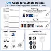 Atzeste 3-in-1 Fast Charging Cable 90W Charger, Type C/Lightning/Magnetic Multi Charge Dock with USB/Type C Input, Portable Designed for iWatch Series, iPhone 17-11, Car-4FT