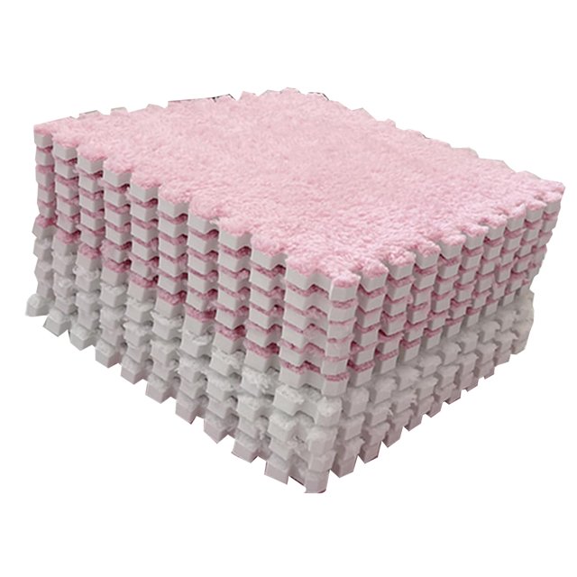 10 alfombrillas de espuma de felpa para el suelo, con juntas divididas y entrelazadas, que se pueden cortar y son suaves, para dormitorio, color rosa y blanco