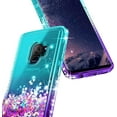 thumbnail image 2 of Nagebee Case for Samsung Galaxy S9 with Screen Protector (3D Curved Full Coverage), Glitter Sparkle Liquid Floating Diamond Bling [Ring Holder & Wrist Strap] Women Cute Case (Aqua/Purple), 2 of 6