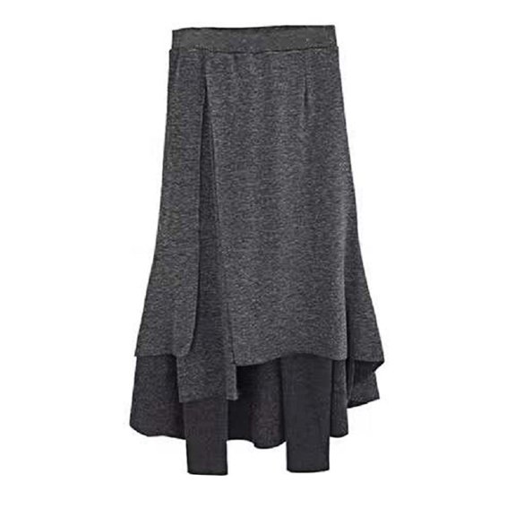 Quixlent Winter Skirt Leggings Irregular Fake Two-Piece Design Velvet Lined Women Culottes High-waisted Stretchy Culottes