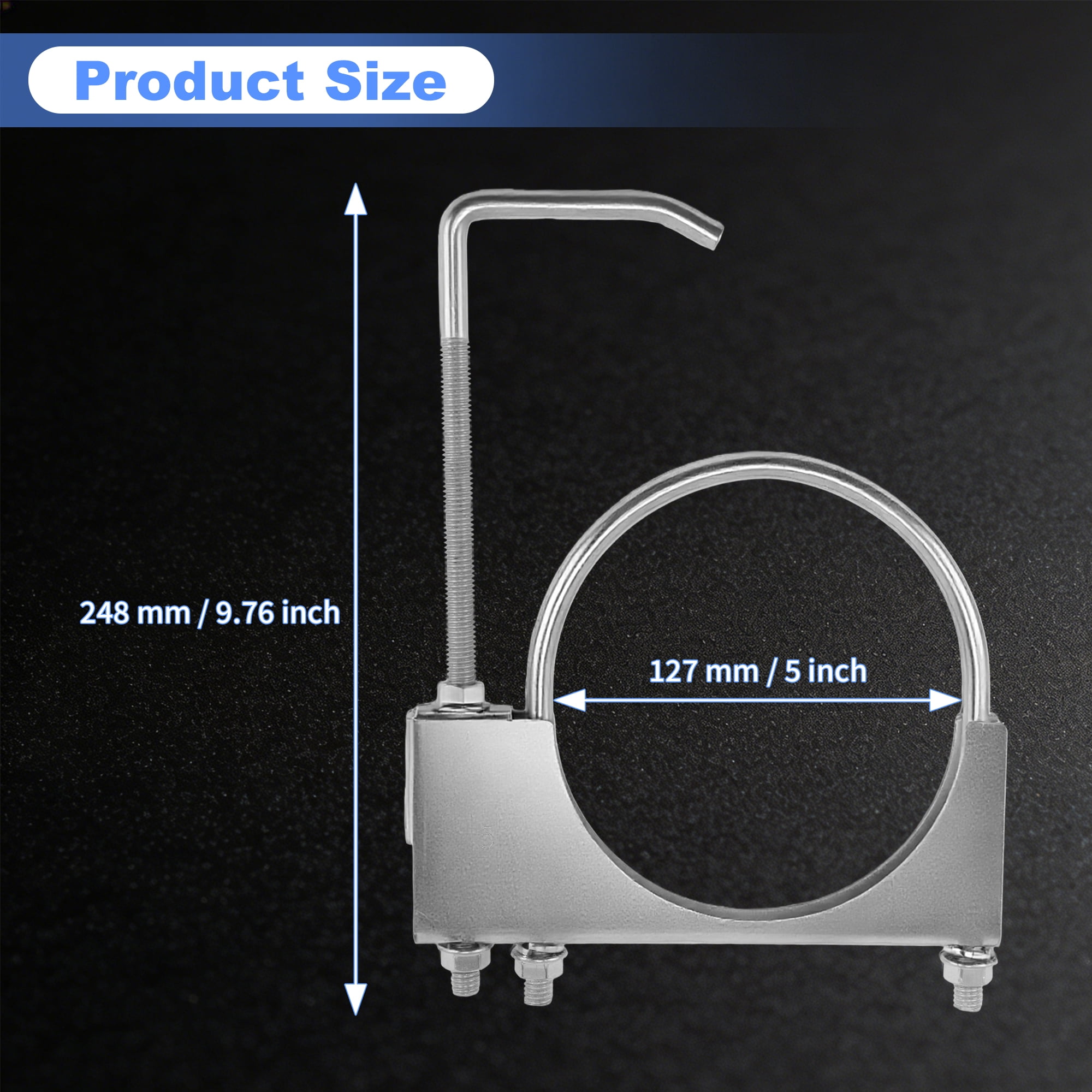Unique Bargains U Bolt Muffler Exhaust Clamp 5" Galvanized Iron U-Bolt Muffler Tip Exhaust Hook Silver Tone U-Bolt Clamp for 127 mm Tip Pipes Connection 1pc
