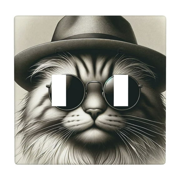 Black and White with Glasses Cat Light Switch Cover Plates Single Toggle Wall Plate, Decorative 2-Gang Christmas Decor Lightswitch Cover