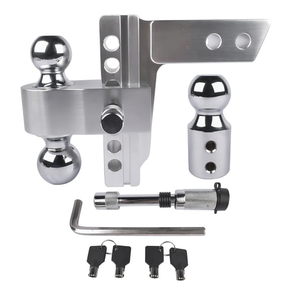 Adjustable Trailer Hitch Fits 2" Receiver, 6" Drop/Rise Heavy Duty Aluminum Drop Hitch,12500 LBS ,Secure All-In-One Ball Hitch