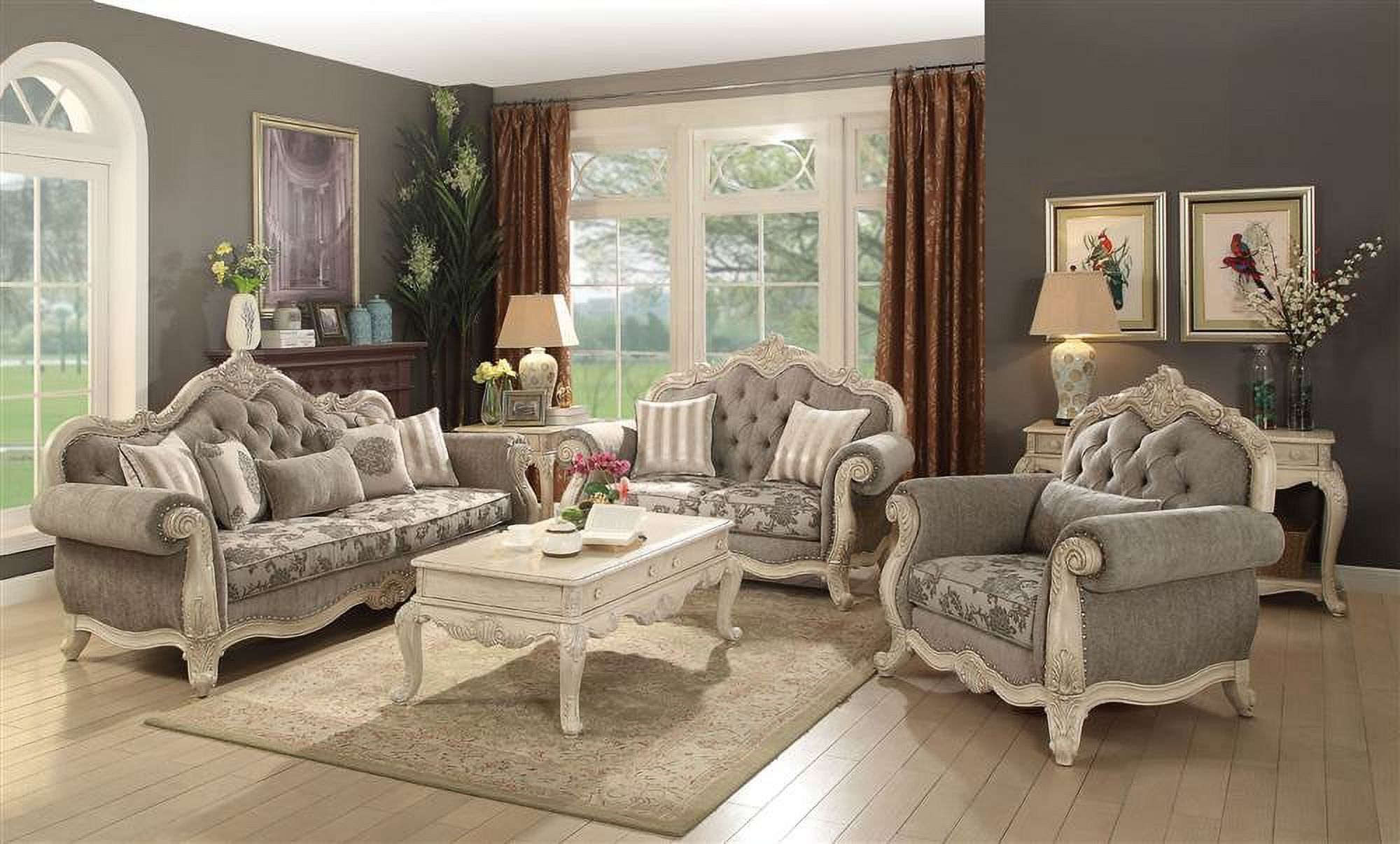 ACME Ragenardus Sofa in Gray Fabric & Antique White - image 2 of 2