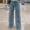 *Light Blue, variant on ClodeEU Women's Lace Wide Leg Jeans, High Waist Casual Washed Denim Pants, Fashion Loose Fit Trousers Dark Blue,Womens Plus XL