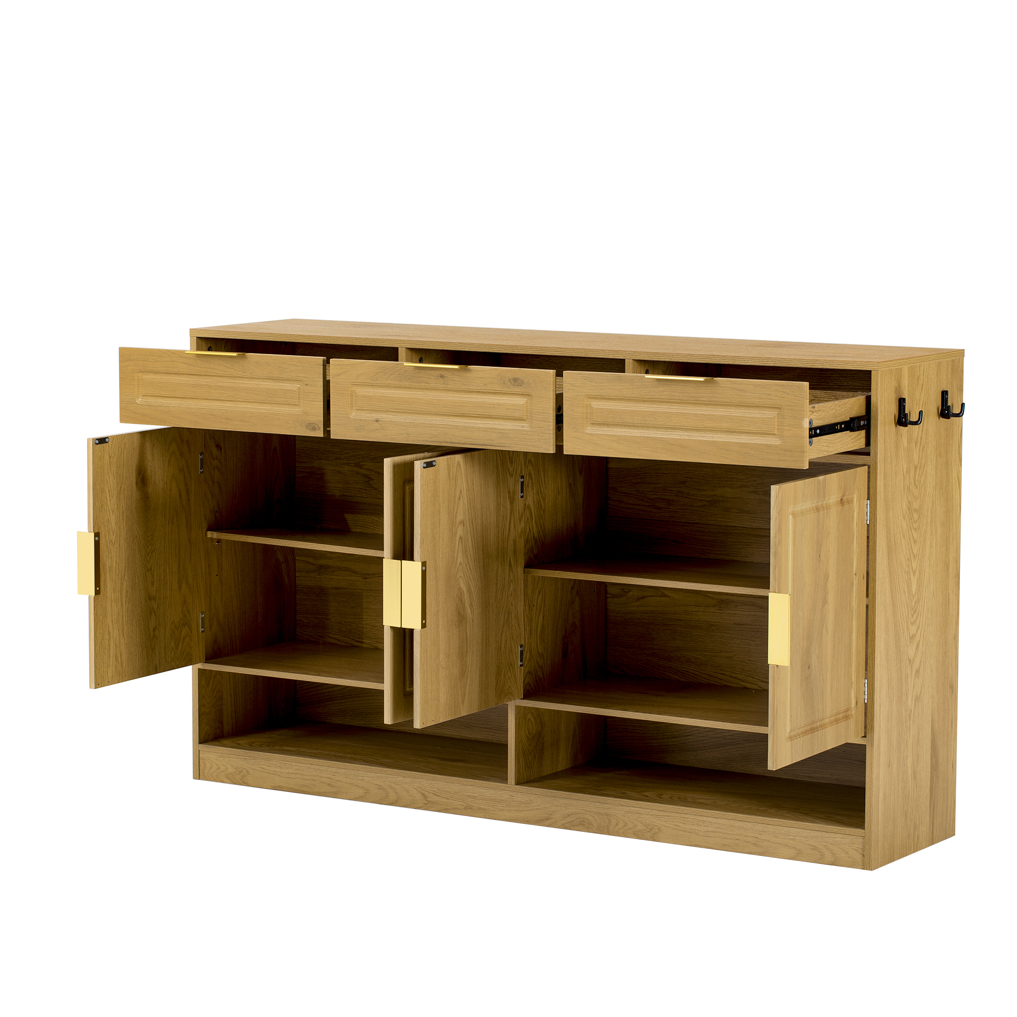 Euroco 59" Large Sideboard Buffet Cabinet with Storage, Farmhouse Multi-Functional Kitchen Storage Cabinet with 3 Drawers,Adjustable Shelf & Side Hook for Kitchen,Living Room,Natural