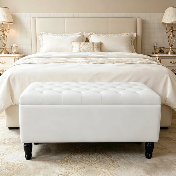 Ztysn 47" Tufted Storage Ottoman Bench,Load up to 600 Lbs,Large Long End of Bed Storage Bench With Solid Wooden Legs for Bedroom Living Room,Gray