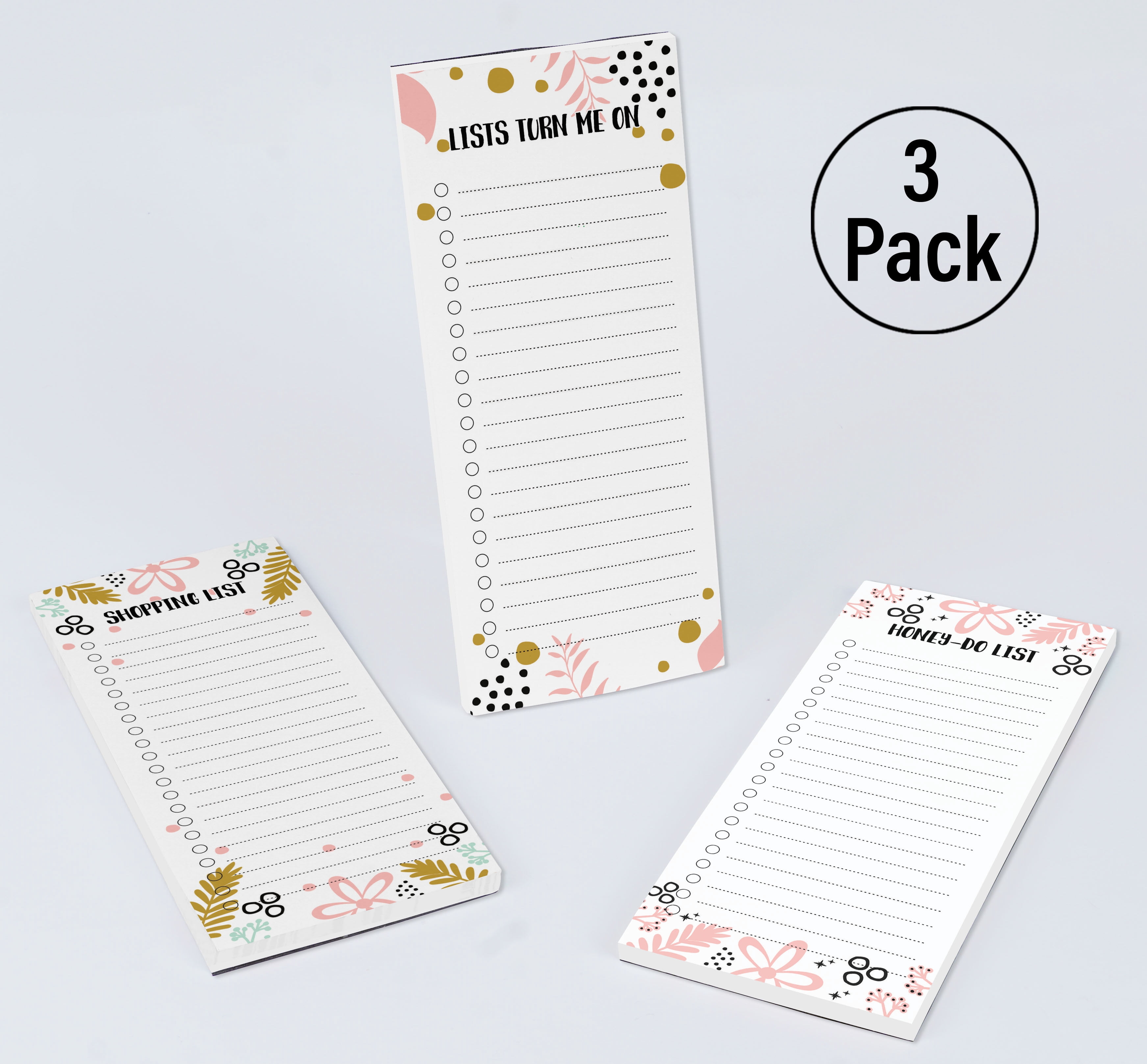 Inkdotpot Pack of 3 Magnetic Fridge To-Do List Notepads- Magnetic Memo Pads For Refrigerator-(50 Sheets Each)-S0