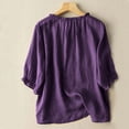 thumbnail image 4 of Aboser Womens Cotton Linen Blouses Ruffle 3/4 Sleeve Shirts Summer Crewneck Tunic Tops Casual Button Down T-Shirt Solid Loose Fit Blouse, 4 of 5