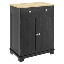 Sideboard Kitchen Cabinet with Wood Countertop - Modern Storage, 2 Drawers, Adjustable Shelf, Distressed Black