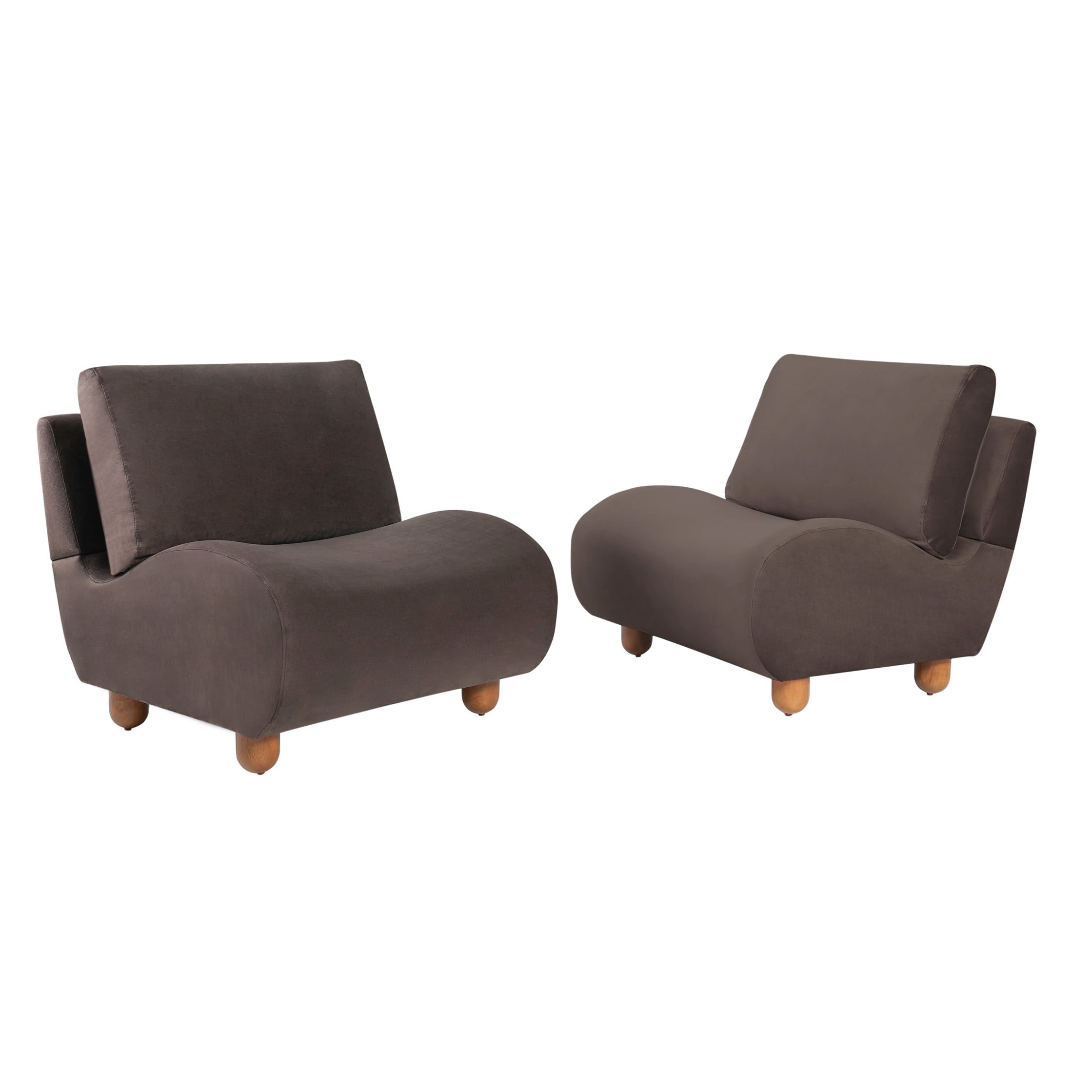 Christopher Knight Home 30.1" Modern Curved Accent Chair, Velvet Upholstered with Wood Legs, Dark Brown, Set of 2