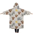 thumbnail image 2 of Oversized Wearable Blanket Hoodie,White Highland Cow Flower Bathtub Pattern Sherpa Blanket Hoodie with Super Pockets,Super Warm Fuzzy Pullover for Women & Men, 2 of 6