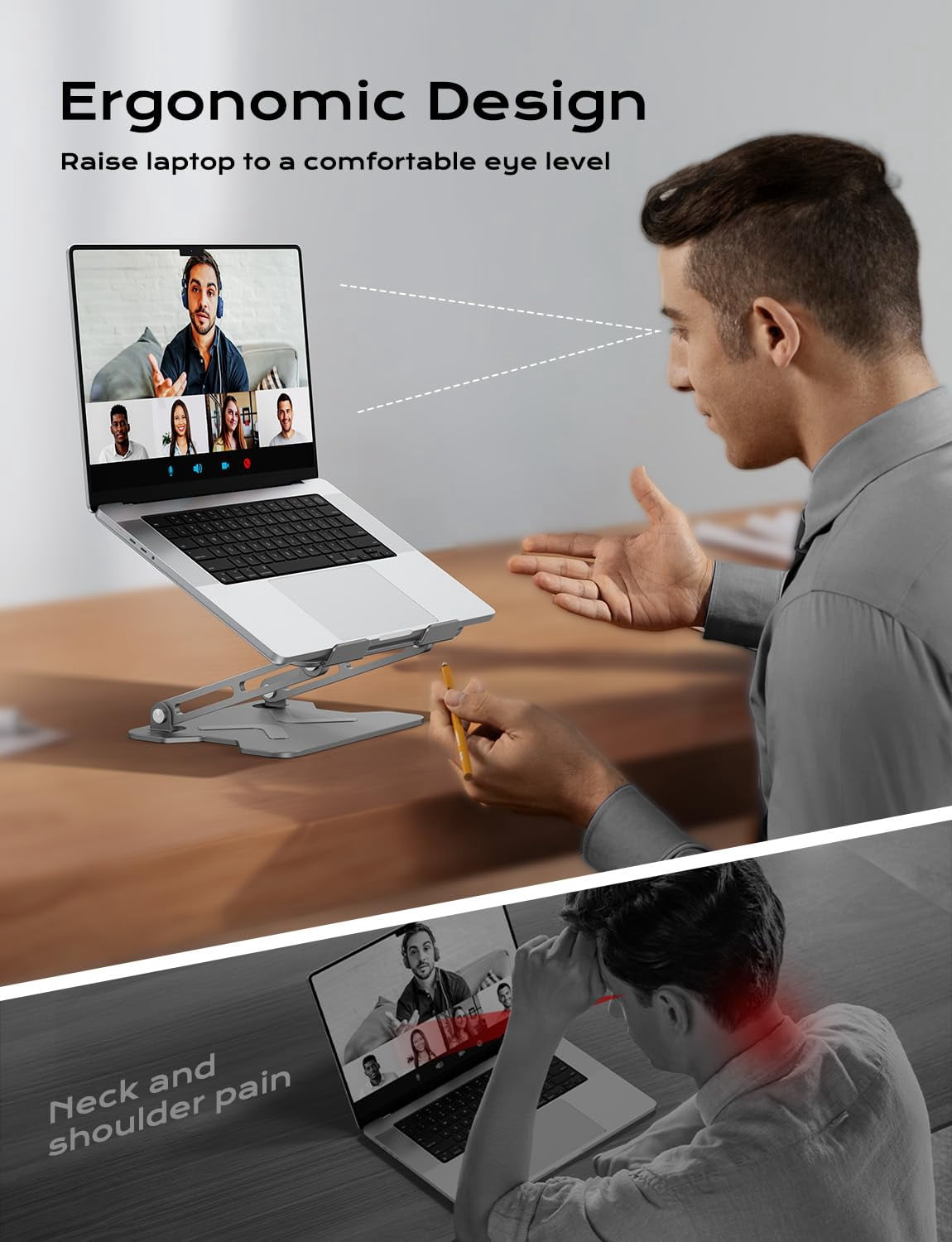 Foldable Laptop Stand For Desk  Adjustable Height Computer Portable Riser Macbook Air Pro All 10-16'' Notebooks Laptops Grey