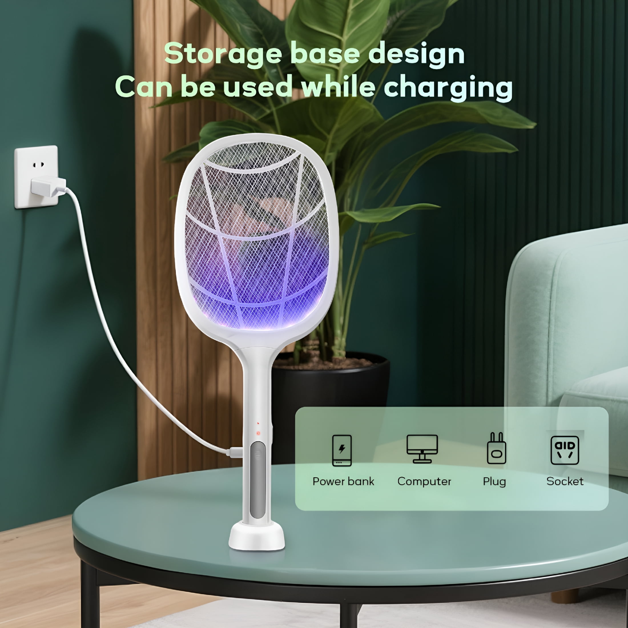 ACDANC Electric Fly Swatter Racket 2 Pack,2 in 1 Bug Zapper with Usb Rechargeable Base,4000 Volt Mosquito Killer with 3-Layer Safety Mesh for Pest Insect Control for Indoor,Office,Backyard,Camping