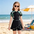 thumbnail image 2 of Krdevn Girls One Piece Swim Dress Short Sleeve Tropical Floral Rash Guard with Shorts UPF 50+ Bathing Suit Size:13-14 Years, 2 of 4