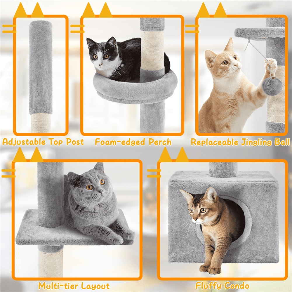 Alden Design Multilevel Floor To Ceiling Cat Tree with 4 Perches, Light Gray