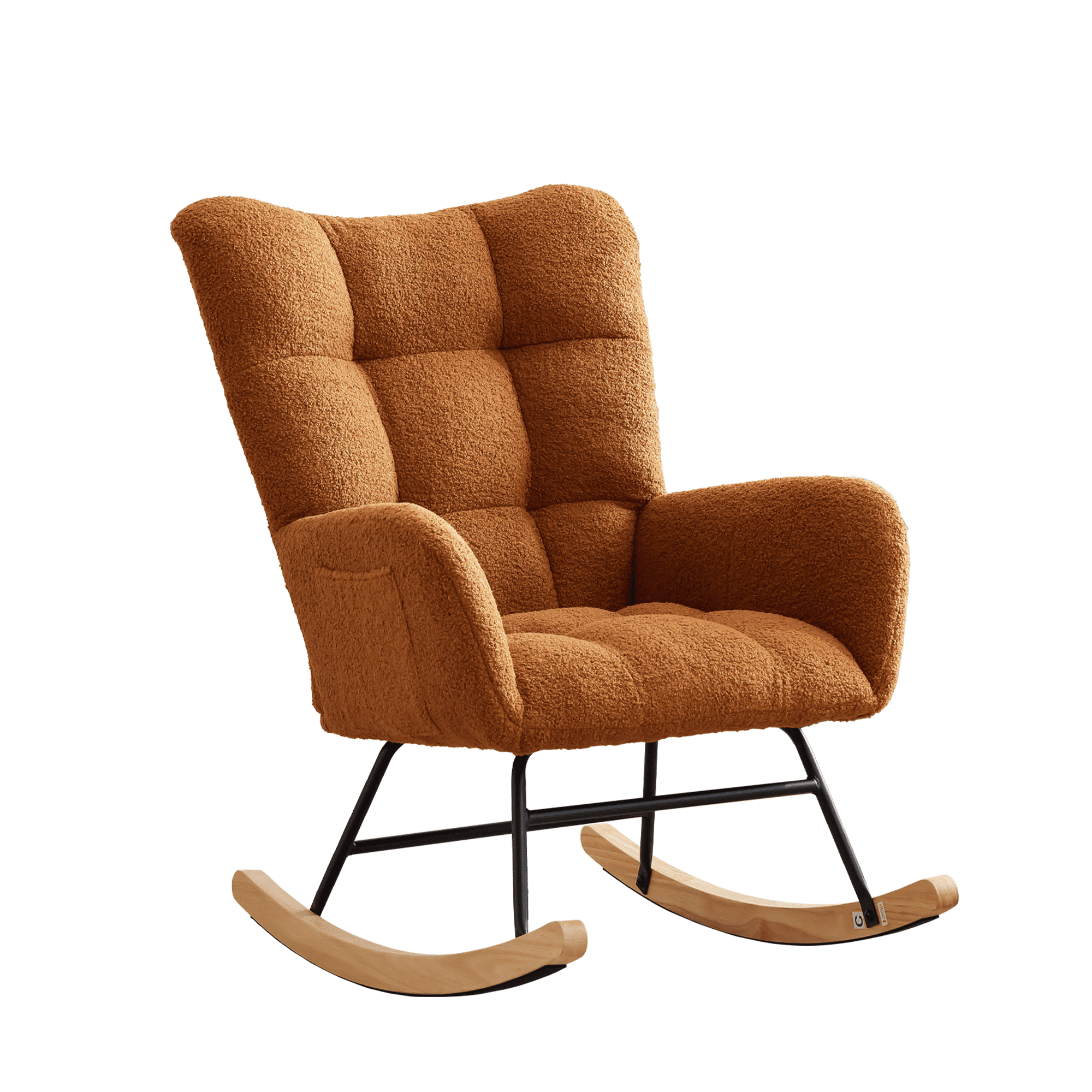 Garvee Modern Plush Rocking Chair, Teddy Upholstered Glider Accent Armchair with High Backrest for Nursery, Bedroom & Living Room, Brown