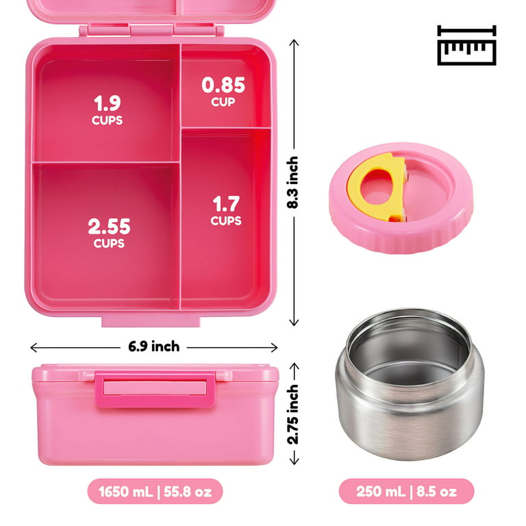  Caperci Versatile Bento Lunch Box for Kids - Leakproof  6-Compartment Children's Lunch Container with Removable Compartment - Ideal  Portions Size for Ages 3 to 7, BPA-Free Materials (Pink) : Home & Kitchen