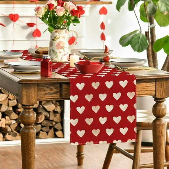 Valentine's Day Table Runner,Red Valentine Table Runner,Decoration Love Hearts Valentine Table Runner,Mother's Day Table Runner,Seasonal Kitchen Dining Table Decoration for Home Party Decor