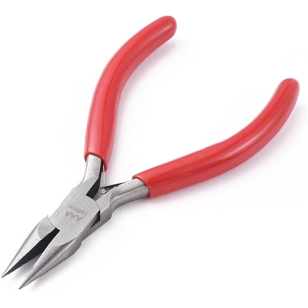 Alicates de punta de cadena de 5,3 pulgadas para hacer joyas con mango rojo, alicates de punta de cadena corta, herramienta de precisión