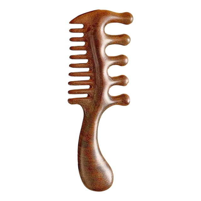 Peine de madera para masaje del cuero cabelludo con mango largo ergonómico, multifuncional, de dientes finos y anchos, para hombres y mujeres.