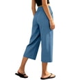thumbnail image 3 of Linen Capris for Women Wide Leg Petite Pull On Pants with Drawstring Elastic Waist Casual Cropped Pants Light Blue 2XL, 3 of 6