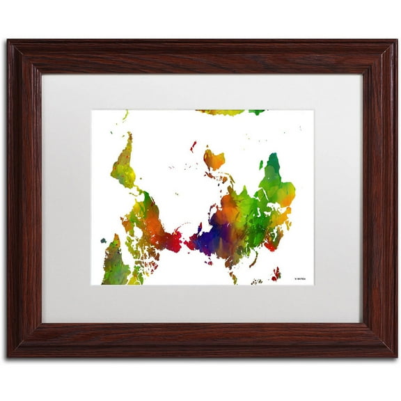 Trademark Fine Art "Upside Down Map of the World Clr 1" Canvas Art by Marlene Watson, White Matte, Wood Frame