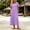 Purple, variant on Women's Solid Round Neck Beach Dress Short Sleeve Vacation Skirt