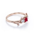 thumbnail image 4 of JeenMata Nature Inspired 1 TCW Princess Cut Lab Created Ruby and Moissanite Triple-Stone Engagement Ring in 18K Rose Gold Plating over Silver, 4 of 6